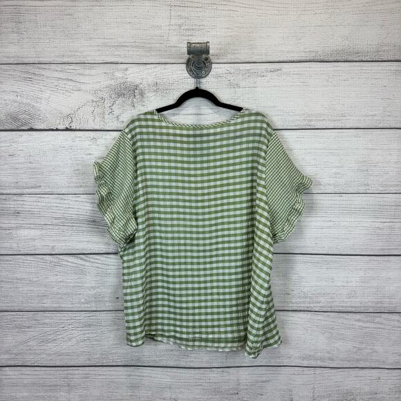 Shein Curve Plus Size Green & White Gingham Textured Blouse Size 4XL - Picture 6 of 8